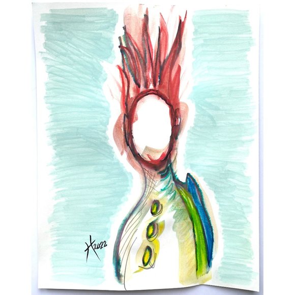 Hair On Fire Jet Pack Boy - Original Art Handmade Mixed Media Painting 11"x14" - Picture 2 of 4